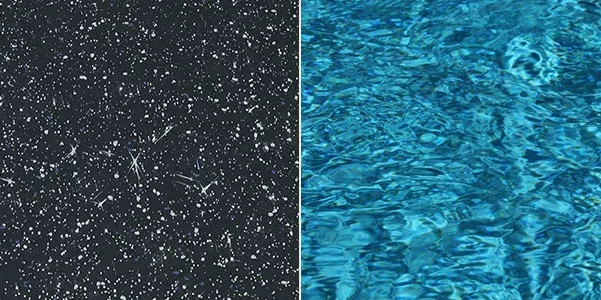 Delta Blue colour fibreglass pool gelcoat sample and water