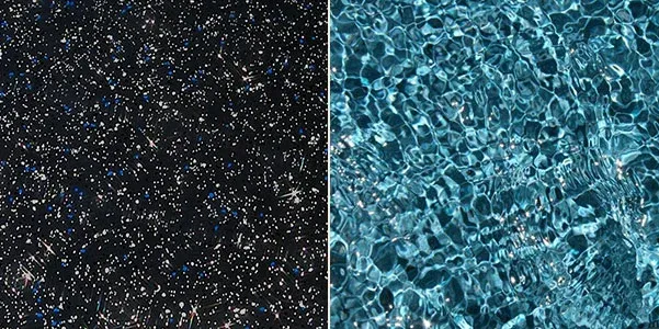 Graphite colour fibreglass pool gelcoat sample and water