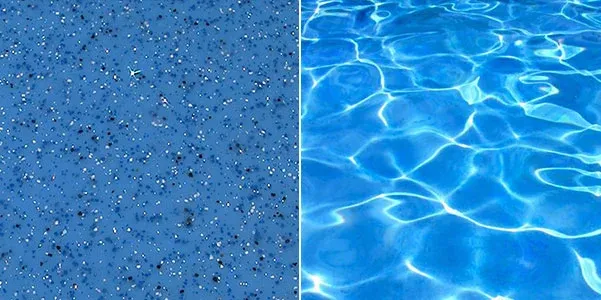 Horizon colour fibreglass pool gelcoat sample and water