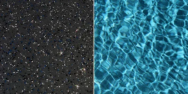 Moonlight colour fibreglass pool gelcoat sample and water