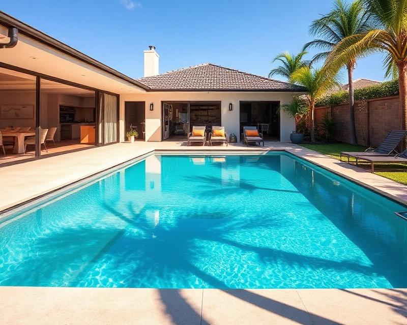 Premium fibreglass pool with elegant landscaping