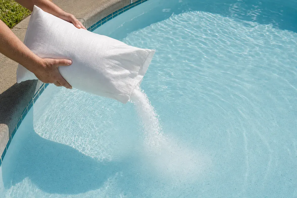 Mineral blend poured from a bag into a pool at the edge — AI-generated illustration