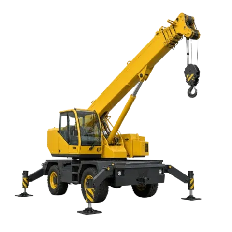 Compact 13 tonne slew mobile crane with outriggers deployed