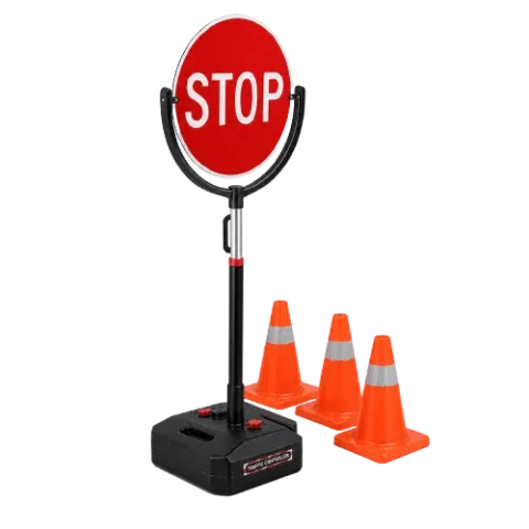 Stop/go traffic control bat sign with traffic cones