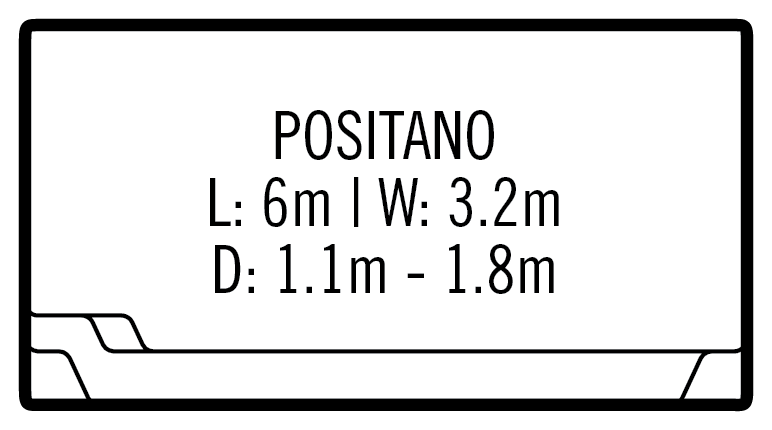 Positano fibreglass pool dimensions layout, 6.0m x 3.2m plan view
