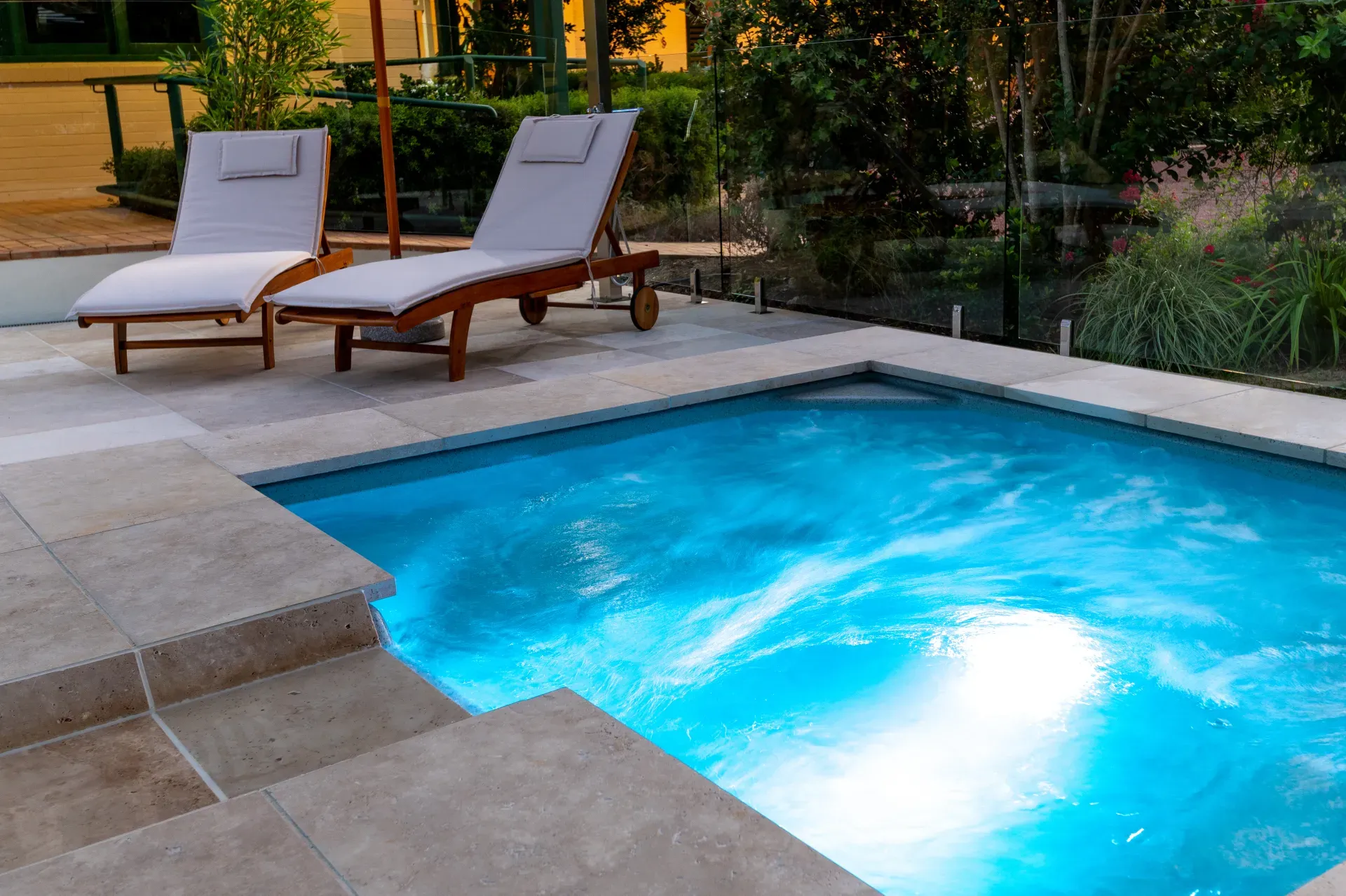 Kensington & Spa fibreglass pool in Silver Mist, Booval — at dusk — MFP Easy installation